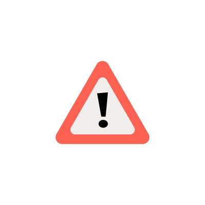 Triangular warning about danger traffic sign with exclamation mark flat vector illustration