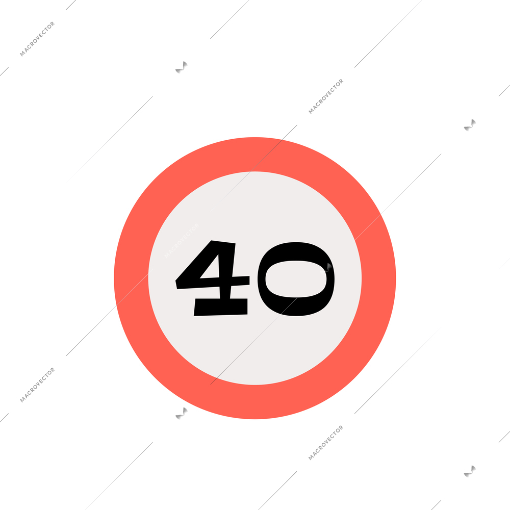 Speed limit round traffic sign with number 40 flat icon vector illustration