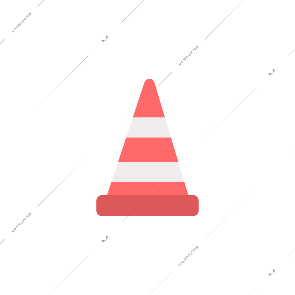 Icon with road cone in red and white color flat vector illustration