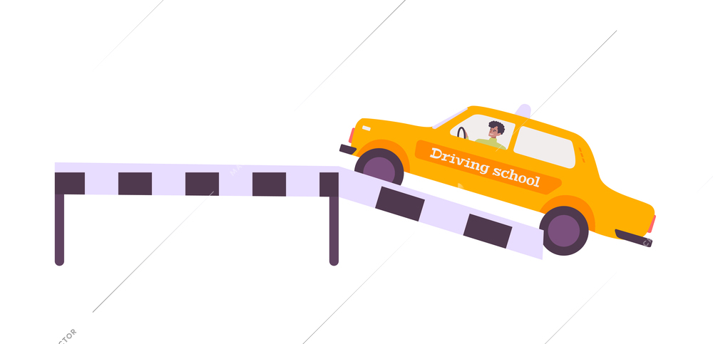 Driving school concept with car on platform flat vector illustration