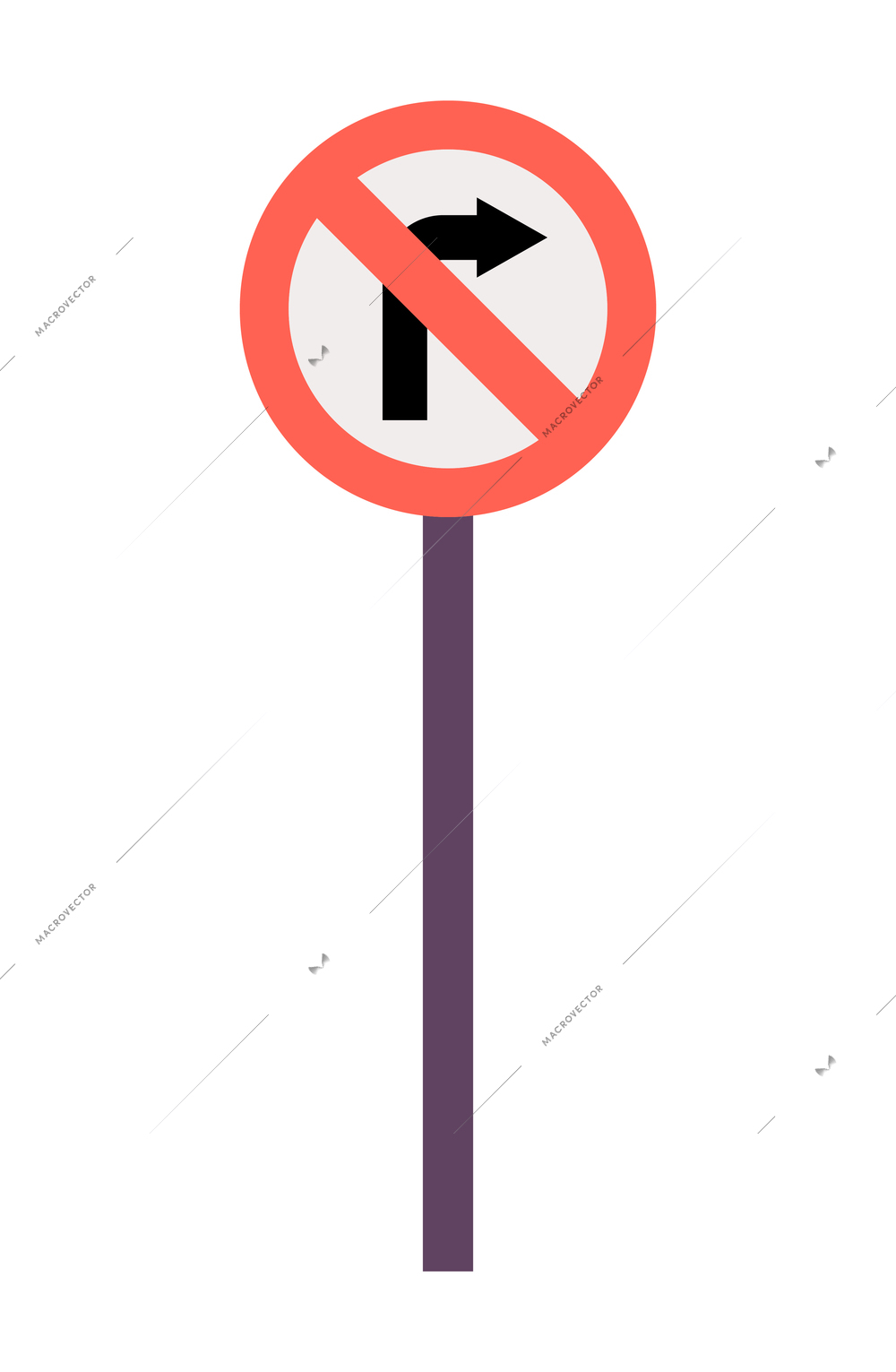 Flat icon with turn right forbidden road sign vector illustration