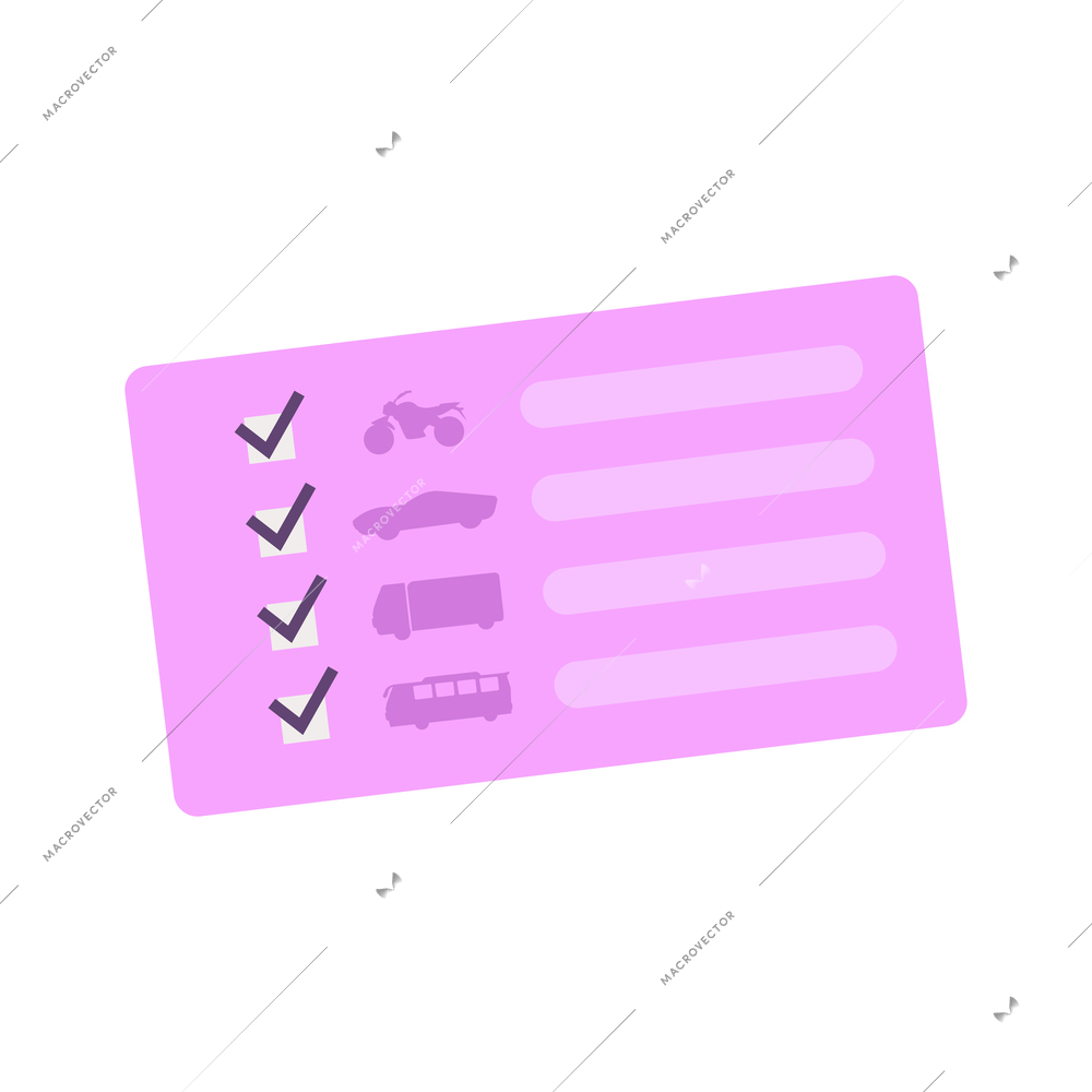 Driving school license on white background flat vector illustration