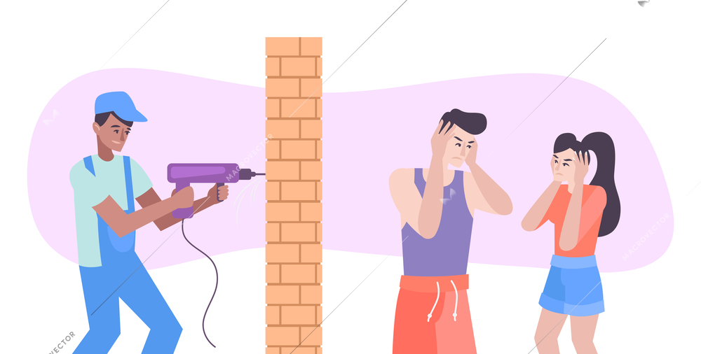 Flat concept with angry people and repairs at neighbors house vector illustration