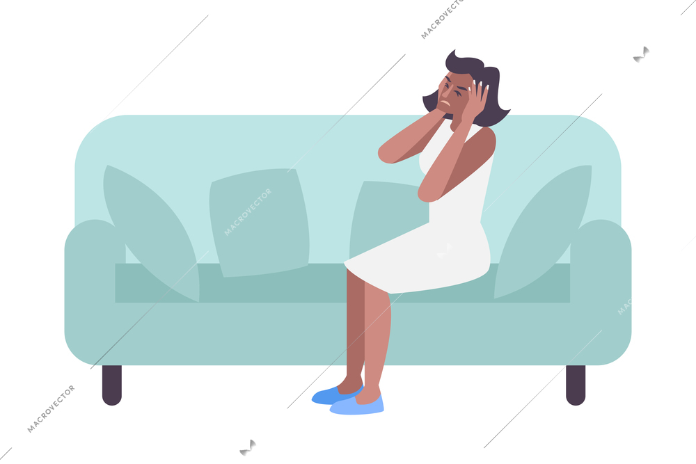 Woman feeling irritated because of neighbors making noise flat vector illustration