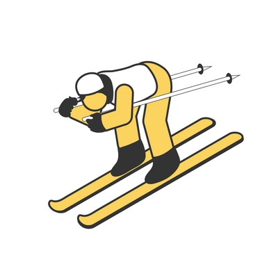 Winter sport icon with human character skiing down hill 3d isometric vector illustration