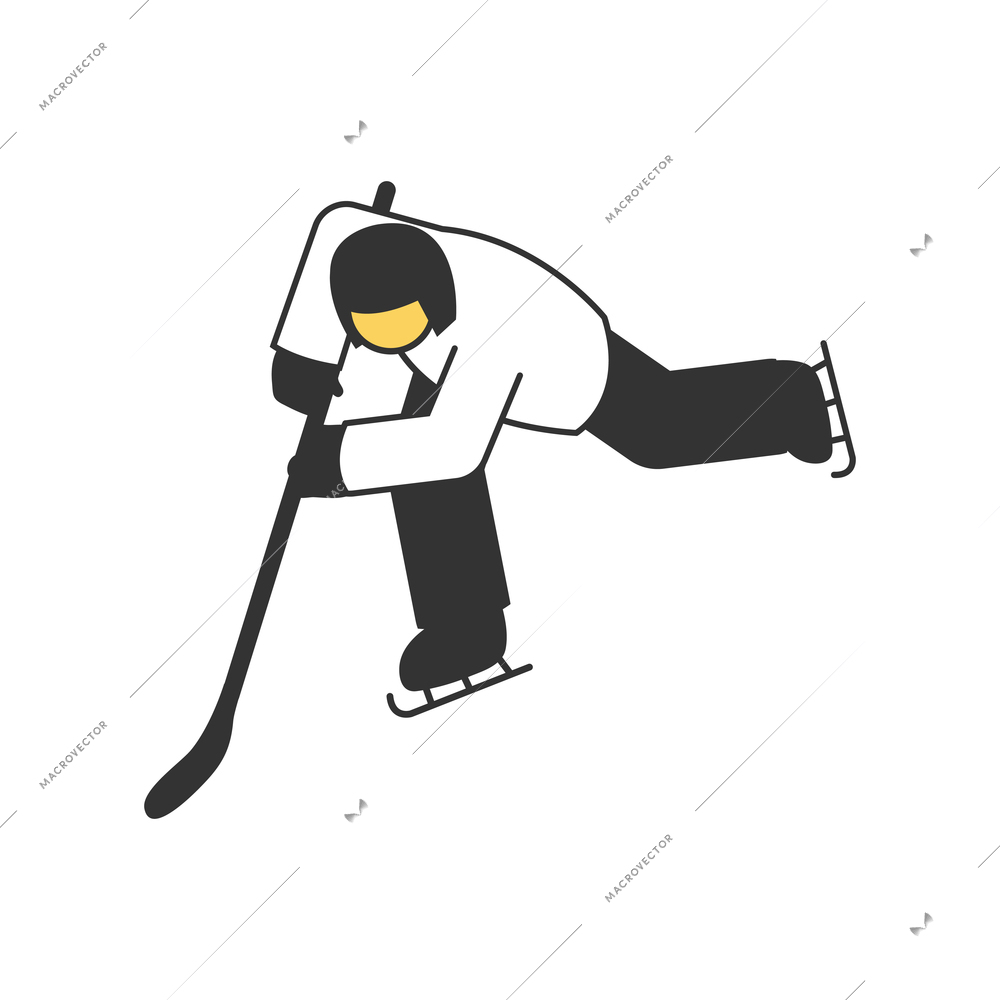 Hockey team competition member with stick on white background 3d isometric vector illustration