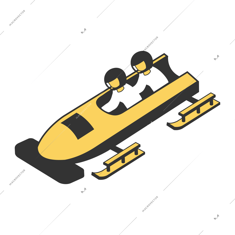 Two men participating in bobsleigh competition 3d isometric vector illustration