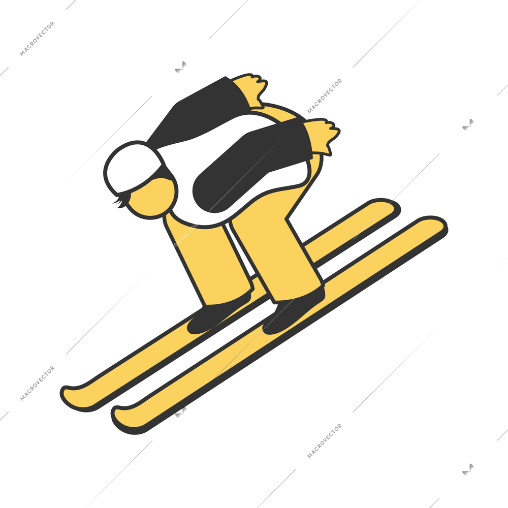 Winter sport isometric icon with skiing human character on white background 3d vector illustration