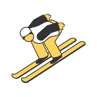 Winter sport isometric icon with skiing human character on white background 3d vector illustration