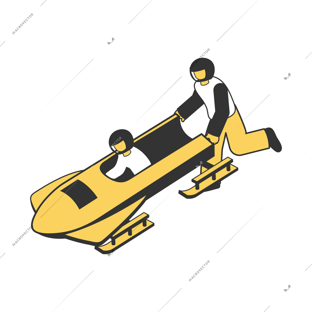 Two people doing bobsleigh 3d isometric vector illustration