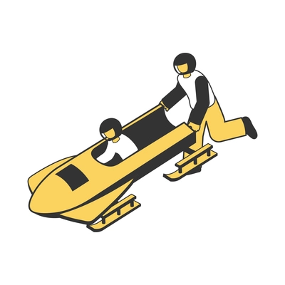 Two people doing bobsleigh 3d isometric vector illustration