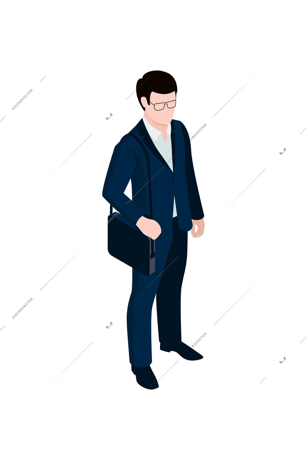 Businessman in suit with glasses on white background 3d isometric vector illustration