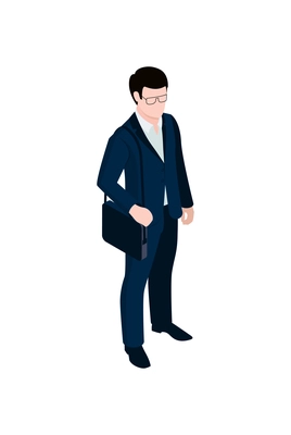 Businessman in suit with glasses on white background 3d isometric vector illustration