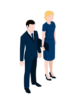 Business people man and woman in office wear on white background 3d isometric vector illustration