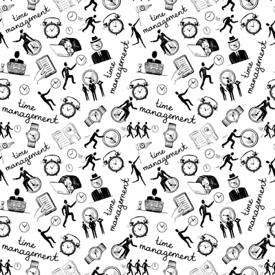 Time management seamless pattern with business sketch icons vector illustration