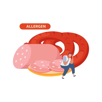 Flat gluten intolerance allergen products and man feeling bad vector illustration