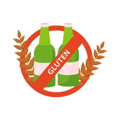 Gluten intolerance concept with prohibited beer flat vector illustration