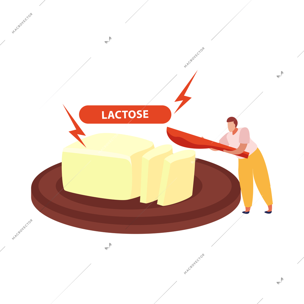 Man slicing lactose cheese or butter flat vector illustration