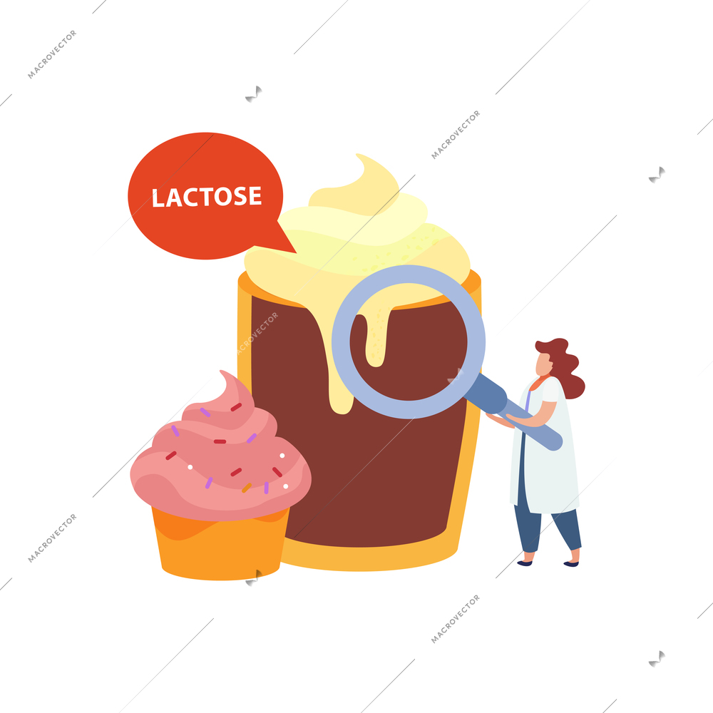 Lactose concept with cupcake and coffee with milk vector illustration