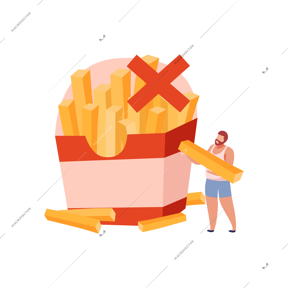 Flat gluten intolerance concept with man and chips vector illustration