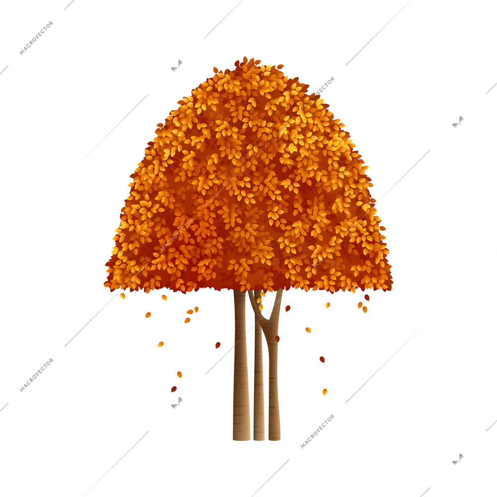 Realistic autumn garden bush with falling leaves vector illustration