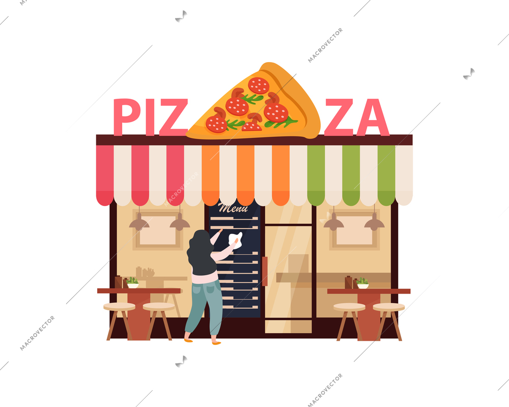 Flat small pizza cafe on white background vector illustration