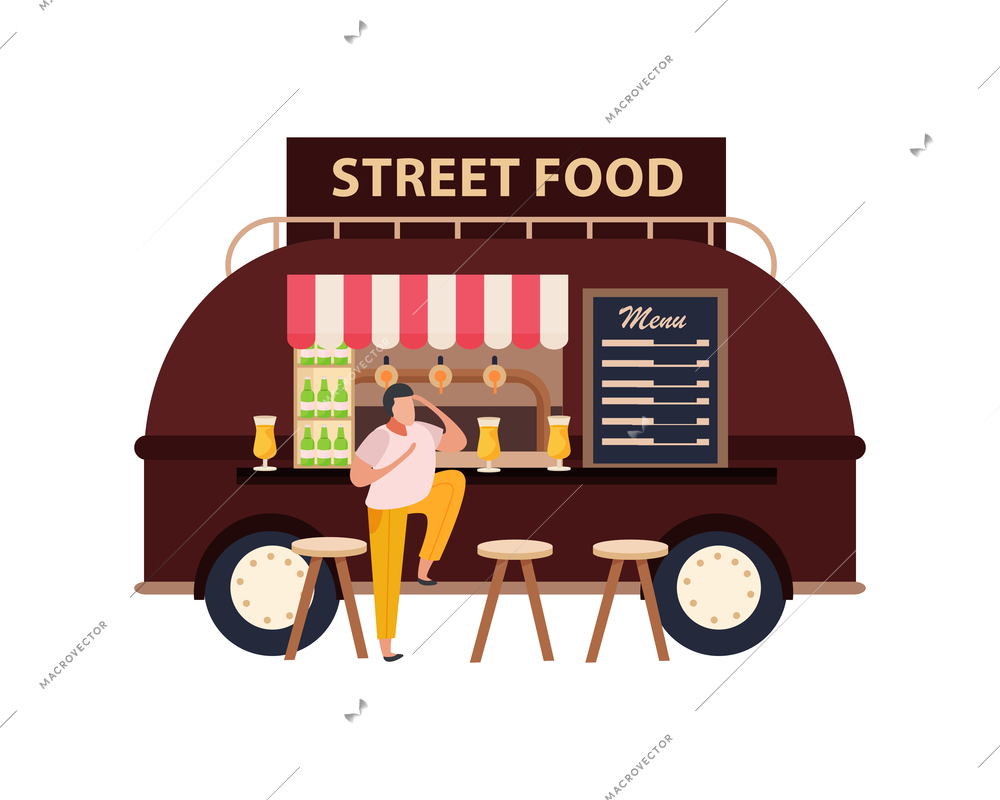 Small business street food van on white background flat vector illustration