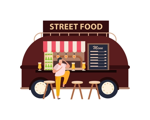 Small business street food van on white background flat vector illustration