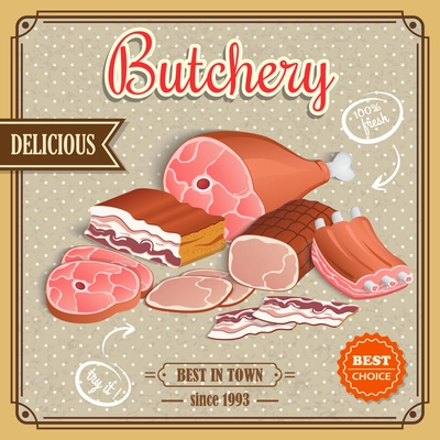 Meat label best choice retro butchery poster vector illustration