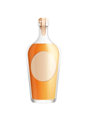 Caramel sugar syrup in glass bottle realistic vector illustration