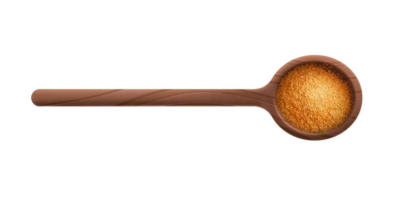 Realistic spoon with brown sugar on white background vector illustration