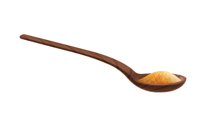 Tea spoon full of brown granulated sugar realistic vector illustration