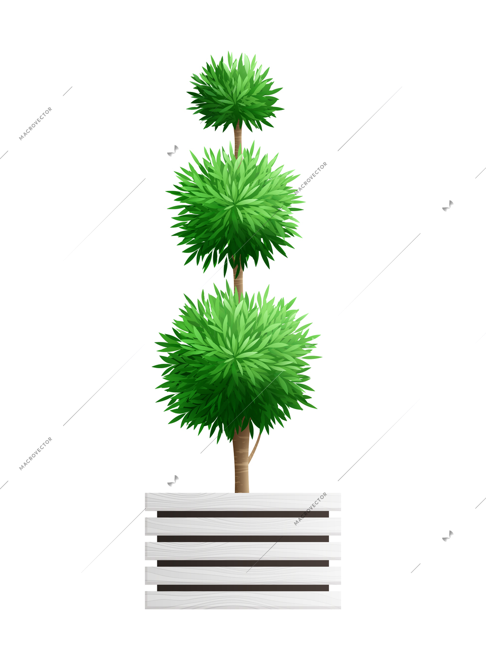 Realistic decorative garden bush small tree in pot vector illustration