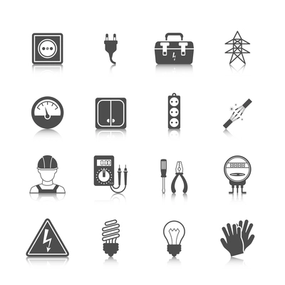 Electricity icon black set with plug socket power station isolated vector illustration