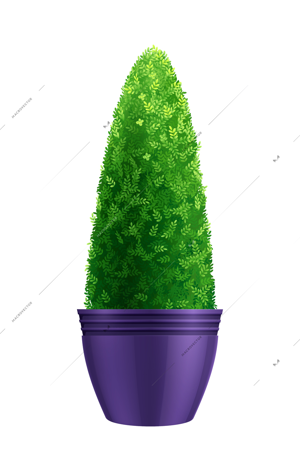 Decorative garden bush in blue pot realistic vector illustration