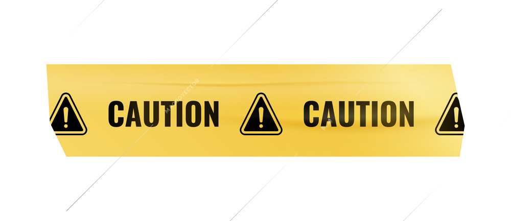 Yellow sticky tape with caution sign realistic vector illustration