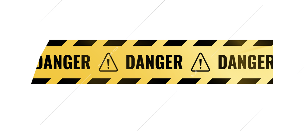 Realistic warning about danger piece of sticky tape in yellow and black color vector illustration