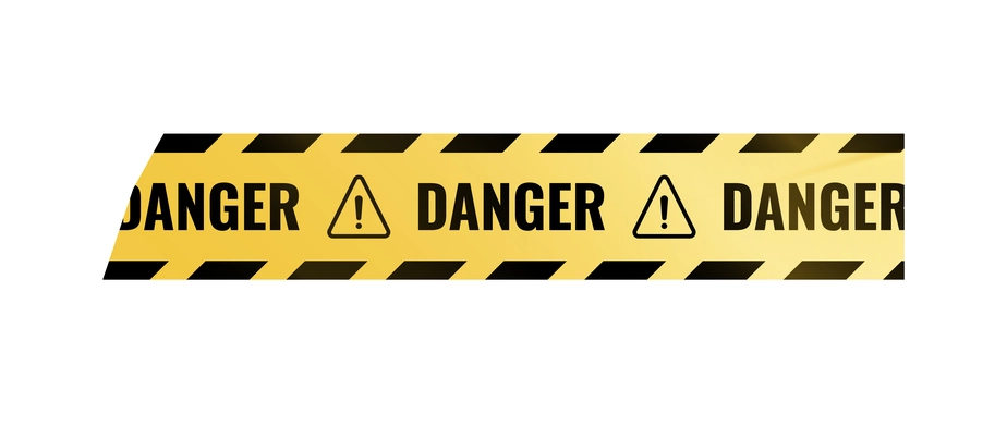 Realistic warning about danger piece of sticky tape in yellow and black color vector illustration