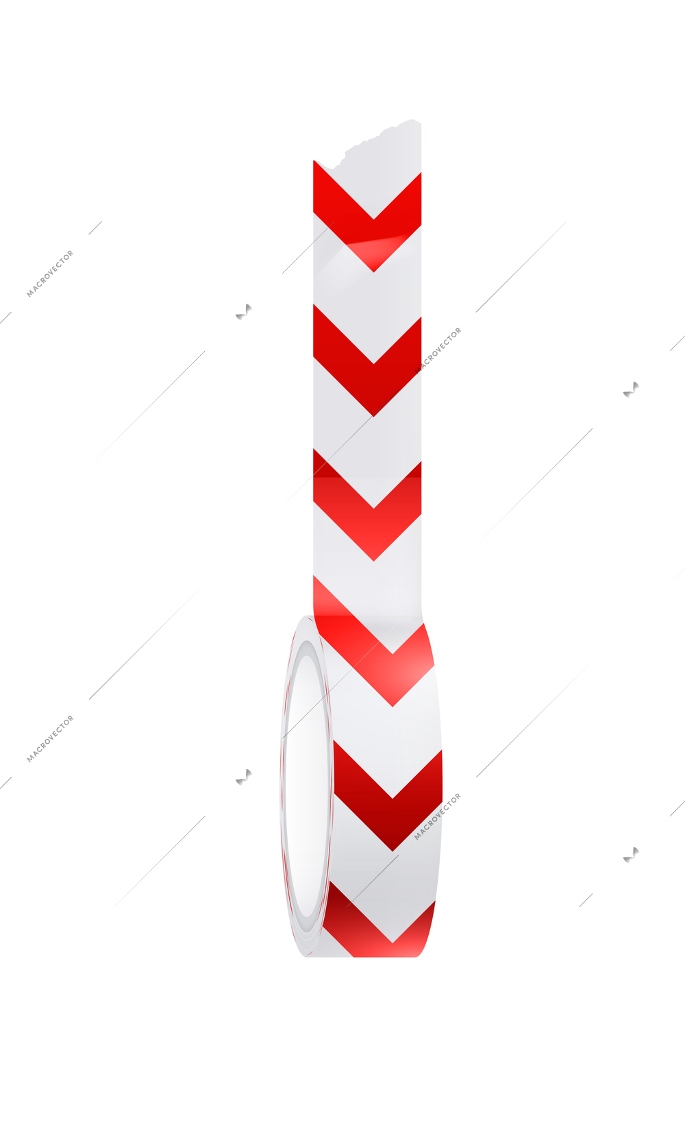 Roll of red and white caution sticky tape realistic vector illustration