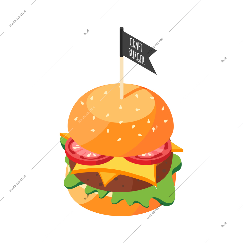 Burger house isometric with tasty burger vector illustration