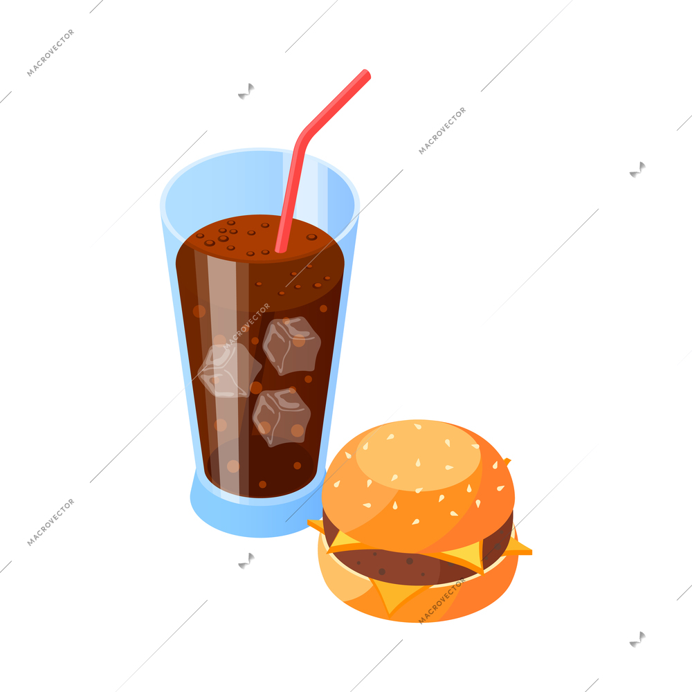 Burger house isometric with fast meal symbols vector illustration