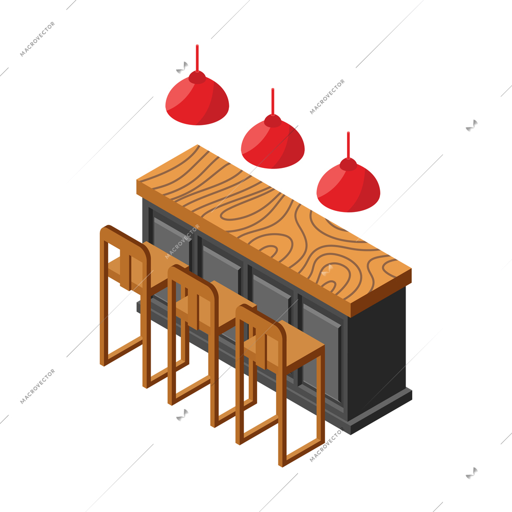 Burger house isometric with fast food restaurant seats vector illustration