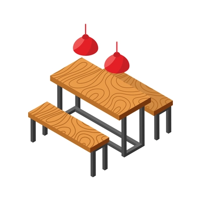 Burger house isometric with restaurant seats vector illustration