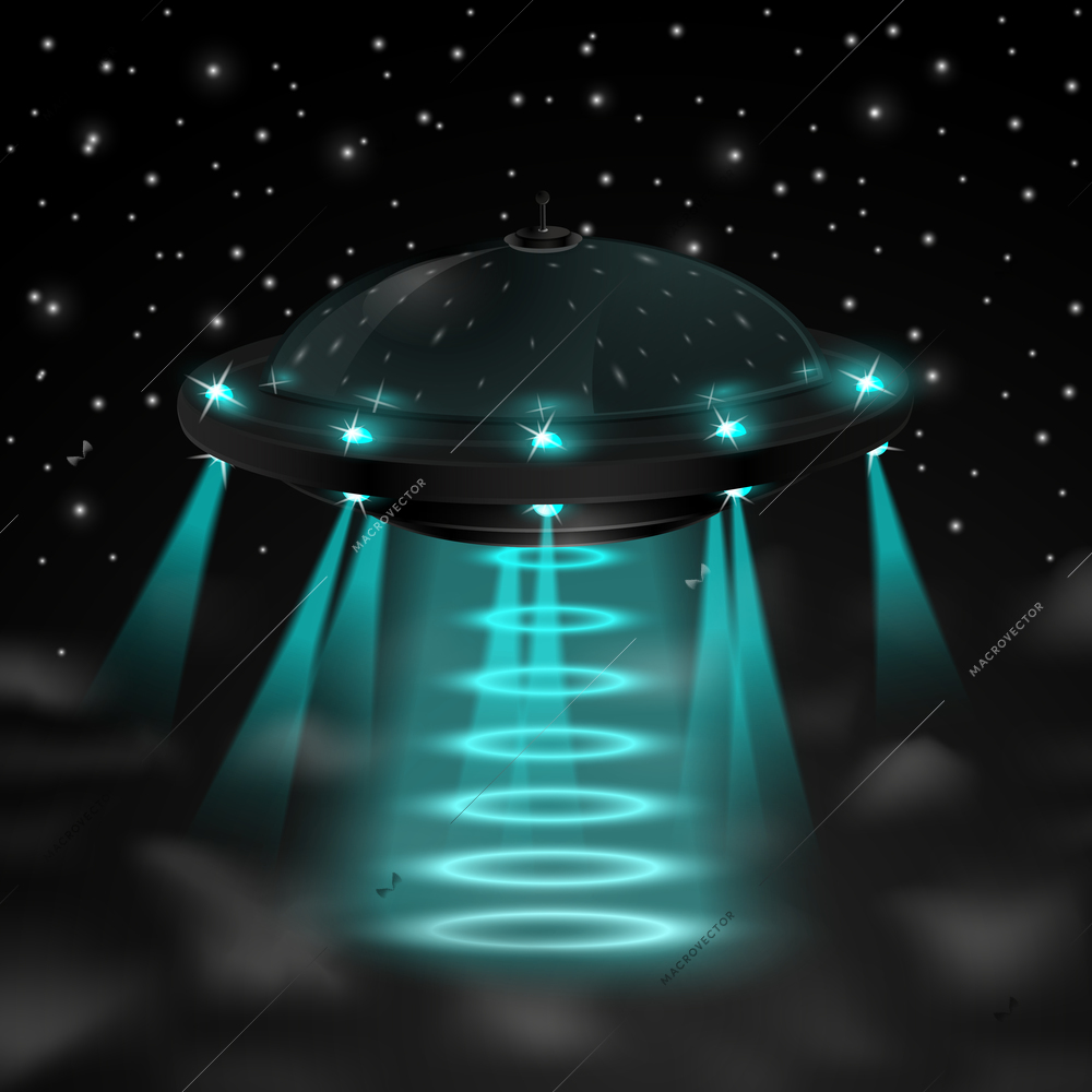 Flying ufo in the night vector illustration