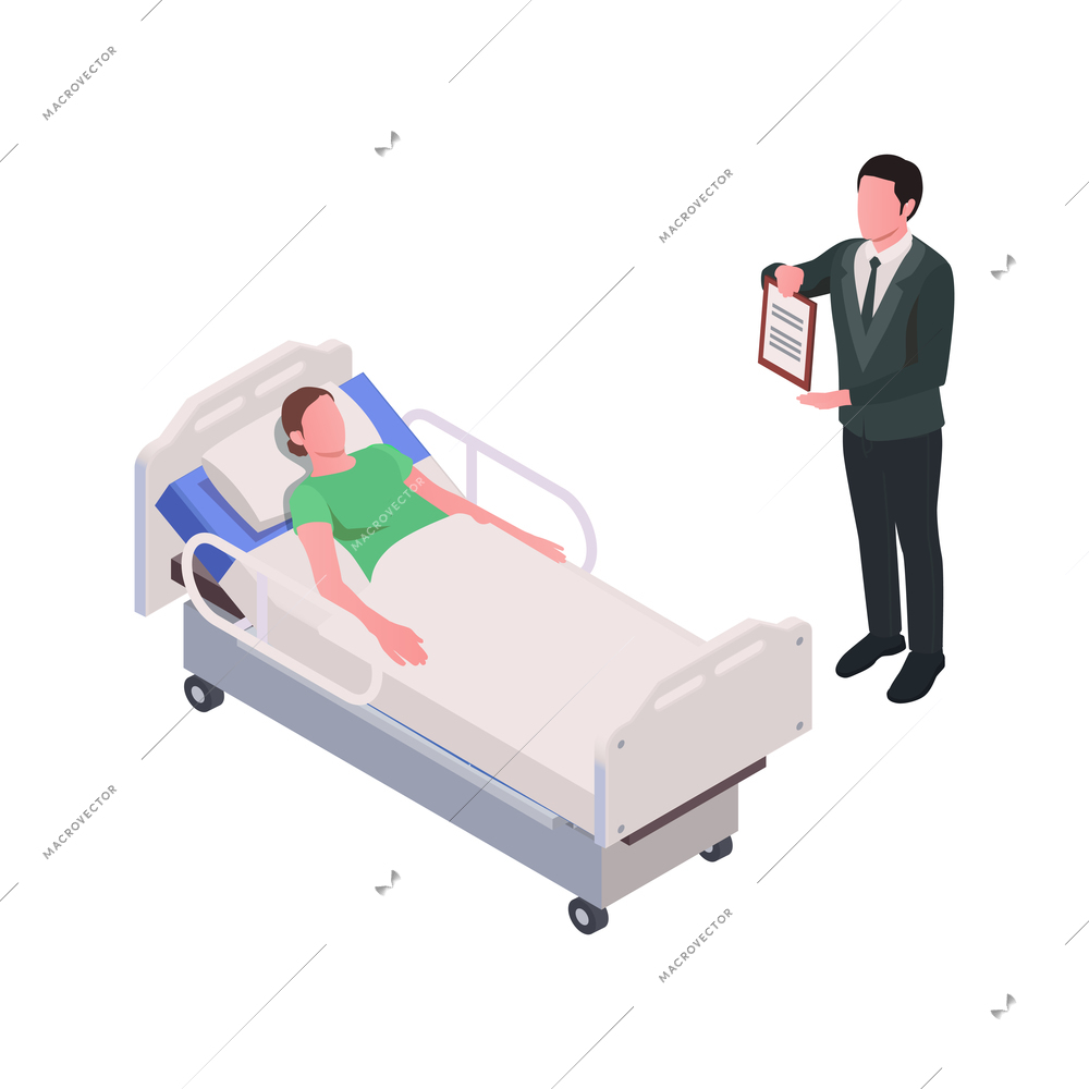 Medical insurance isometric characters of agents with contracts vector illustration