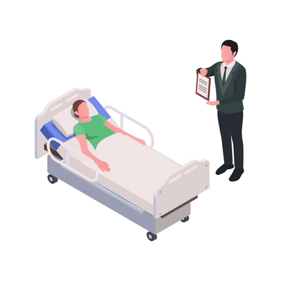 Medical insurance isometric characters of agents with contracts vector illustration