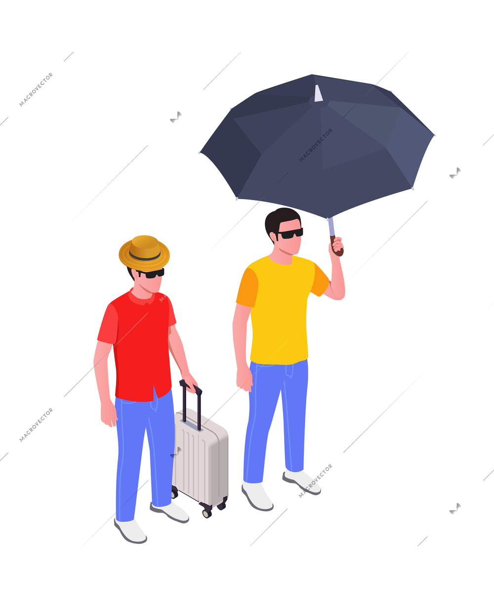 People with umbrella isometric characters of insurance agents on blank background vector illustration