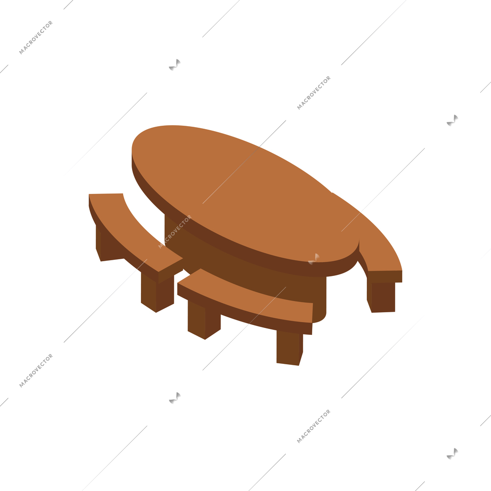 Landscape table and bench design isometric vector illustration