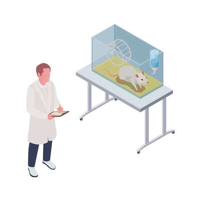 Pharmaceutical production with scientist characters with medical laboratory mouse vector illustration