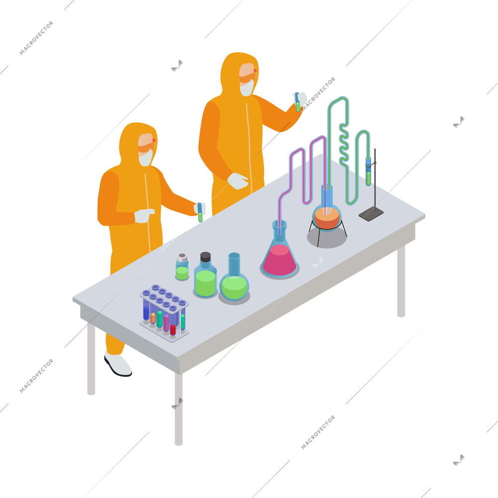 Pharmaceutical production with scientist characters with medical laboratory vector illustration